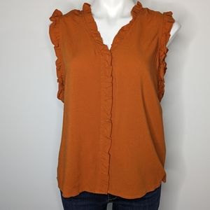 Ariat burnt orange v neck button up sleeveless top M
